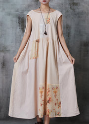 Casual Khaki Oversized Patchwork Cotton Dress Summer