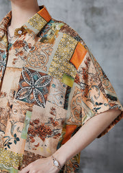 Casual Khaki Oversized Print Chiffon Shirt Dress Summer