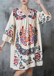 Casual Khaki Oversized Print Cotton Vacation Dress Summer