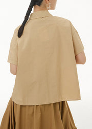 Casual Khaki Peter Pan Collar Button Solid Cotton Shirt Summer