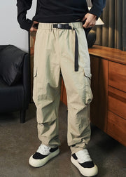 Casual Khaki Pockets Elastic Waist Cotton Men Pants Spring