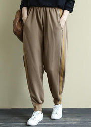 Casual Khaki Pockets Elastic Waist Warm Fleece Beam Pants Winter