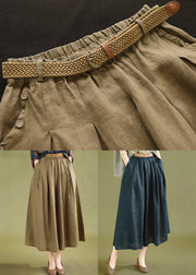 Casual Khaki Pockets High Waist Linen Skirts Summer