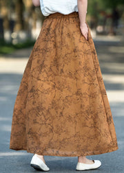 Casual Khaki Pockets Print High Waist Cotton Skirts Summer