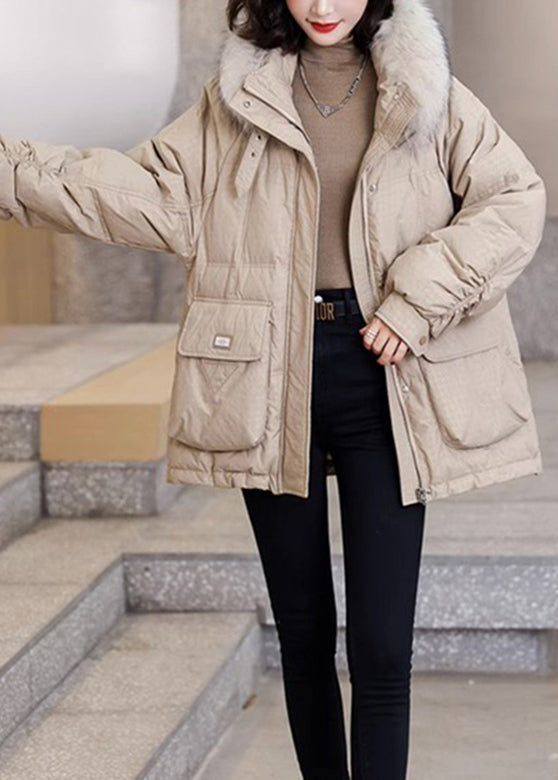 Casual Khaki Warm Pockets Fox Collar Duck Down Coats Winter