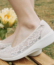 Casual Lace Wedge Heels White Women Splicing Suede