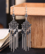 Casual Lake Blue Stainless Steel Zircon Tassel Drop Earrings