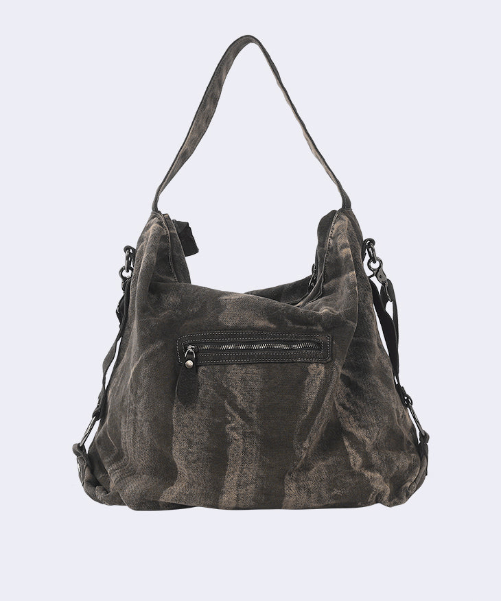 Casual Large Capacity Coffee Calf Leather Patchwork Canvas Satchel Bag Handbag