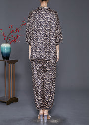 Casual Leopard Print Oversized Cotton Two-Piece Set Fall