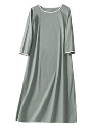 Casual Light Blue O-Neck Linen Dress Half Sleeve