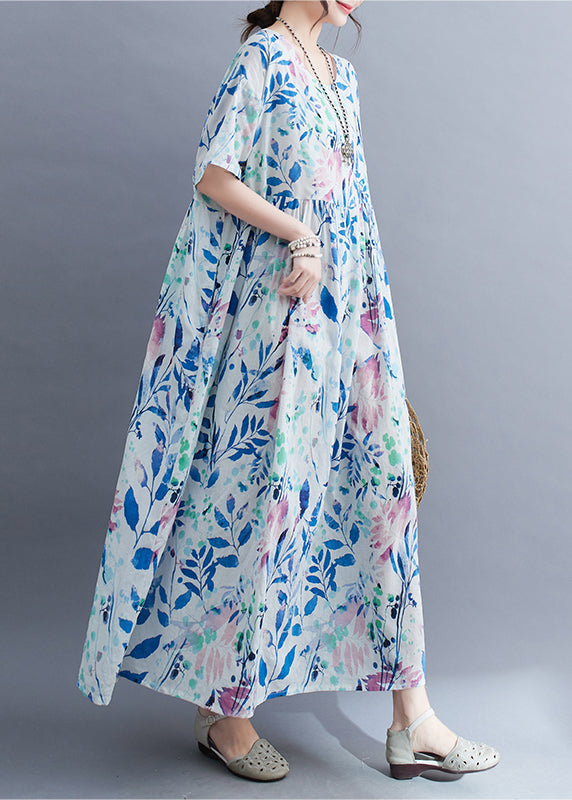 Casual Light Blue Patchwork Print Long Dress Summer