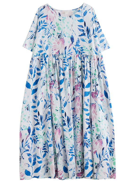 Casual Light Blue Patchwork Print Long Dress Summer