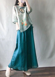 Casual Light Green O-Neck Print Shirts And Maxi Skirts Two Pieces Set Summer