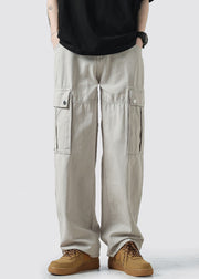 Casual Light Grey Pockets High Waist Cotton Mens Crop Pants Spring