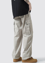 Casual Light Grey Pockets High Waist Cotton Mens Crop Pants Spring