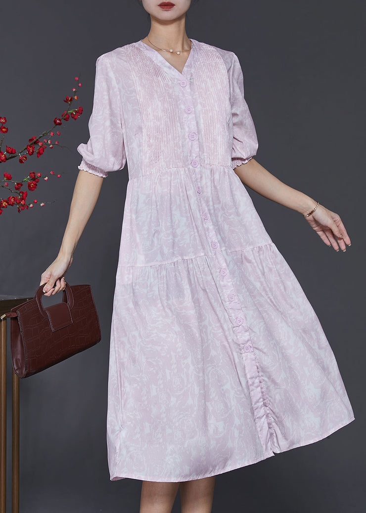 Casual Light Purple Print Wrinkled Cotton Dress Summer