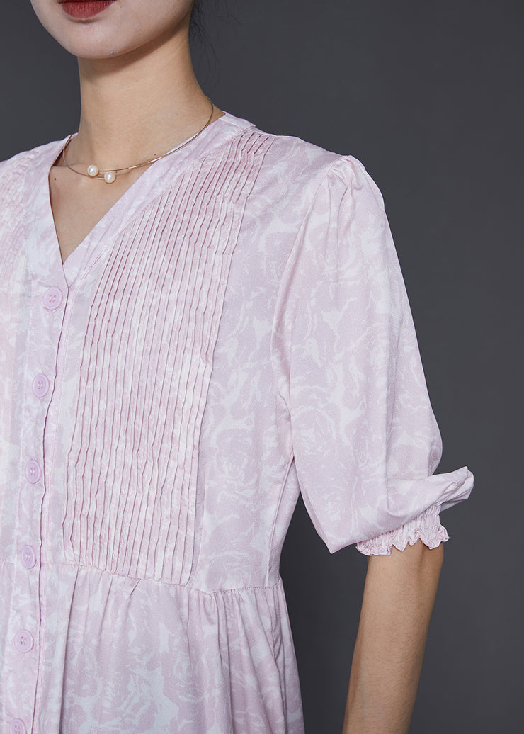 Casual Light Purple Print Wrinkled Cotton Dress Summer