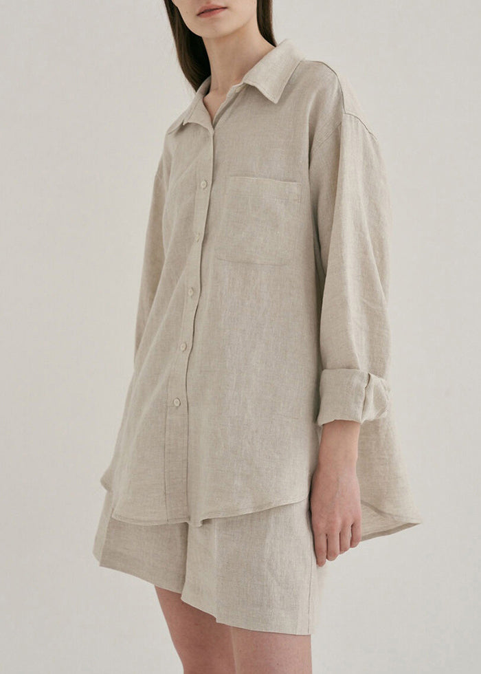 Casual Linen Shirts And Shorts Two Pieces Set Summer