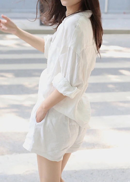 Casual Linen Shirts And Shorts Two Pieces Set Summer