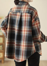 Casual Loose Peter Pan Collar Plaid Warm Fleece Shirt Top Spring