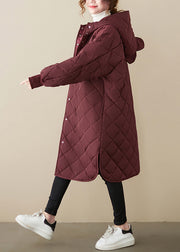 Casual Mulberry Hooded Patchwork Fine Cotton Filled Coats Winter