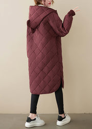 Casual Mulberry Hooded Patchwork Fine Cotton Filled Coats Winter