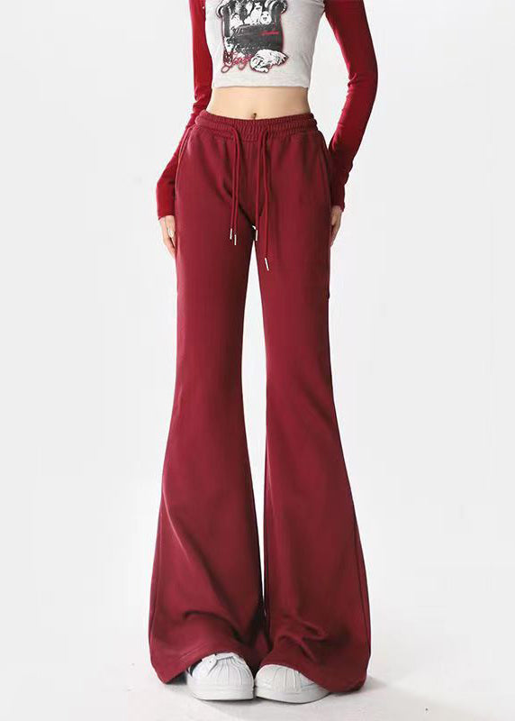 Casual Mulberry Pockets Drawstring Cotton Flared Trousers Spring