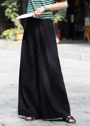 Casual Mulberry Pockets Elastic Waist Cotton Wide Leg Pants Summer