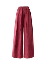 Casual Mulberry Pockets Elastic Waist Cotton Wide Leg Pants Summer