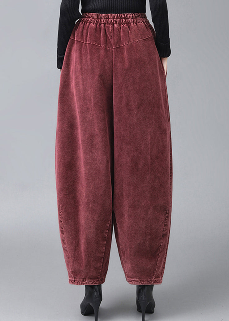 Casual Mulberry Wrinkled Pockets Corduroy Lantern Pants Fall