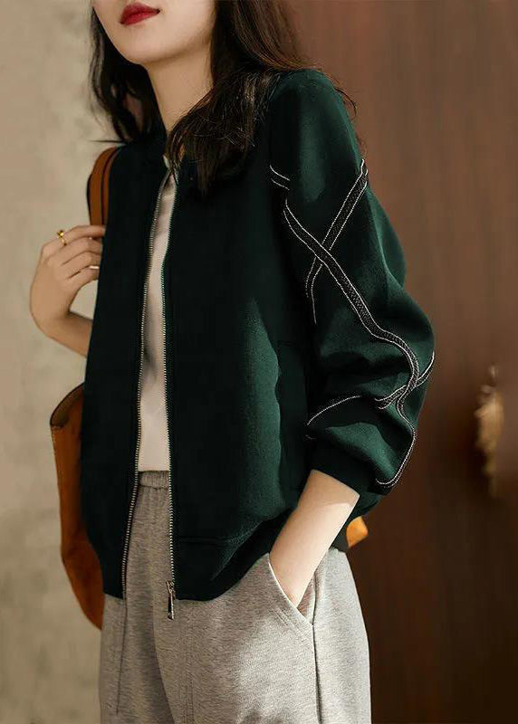 Casual Mulberry Zip Up Patchwork Cotton Jacket Fall