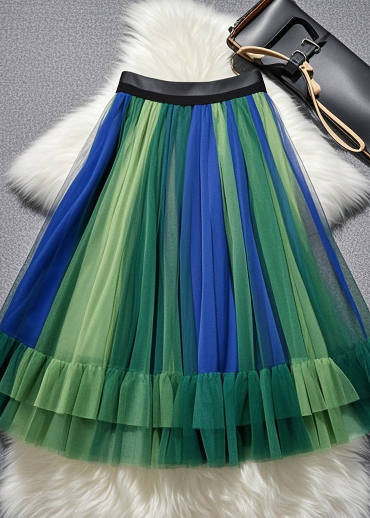 Casual Multicolor Exra Large Hem Tulle Pleated Skirt Fall