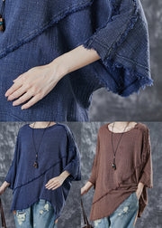 Casual Navy Oversized Patchwork Cotton Blouse Top Spring