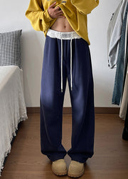 Casual Navy Pockets Drawstring Cotton Men Pants Spring