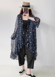 Casual Navy Ruffled Print Chiffon UPF 50+ Cardigan Summer