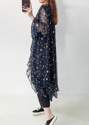 Casual Navy Ruffled Print Chiffon UPF 50+ Cardigan Summer