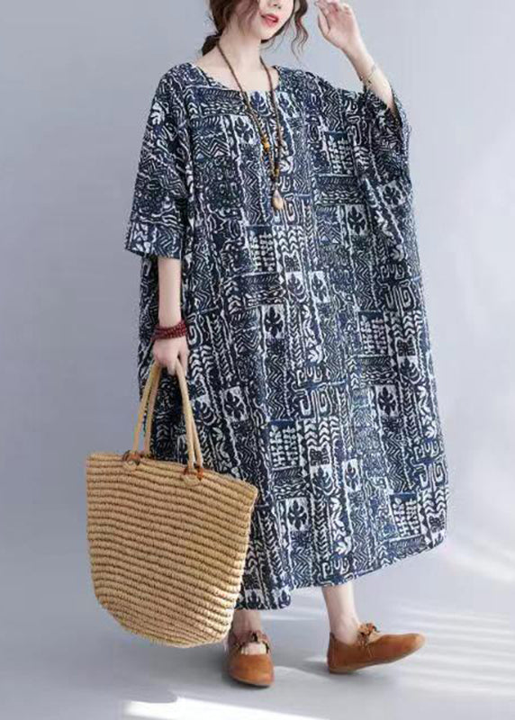 Casual O-Neck Print Long Dress Half Sleeve