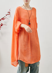 Casual Orange Oversized Lace Up Cotton Tops Fall