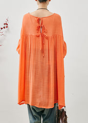 Casual Orange Oversized Lace Up Cotton Tops Fall