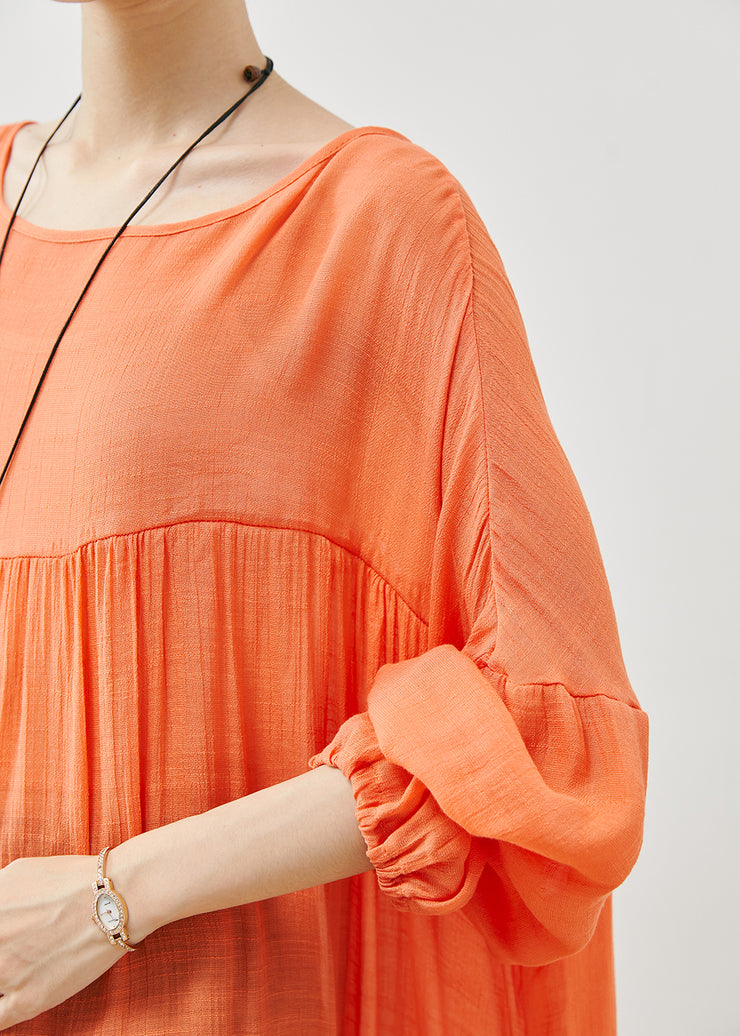 Casual Orange Oversized Lace Up Cotton Tops Fall