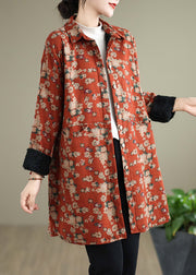 Casual Orange Peter Pan Collar Print Warm Fleece Shirts Coat Spring