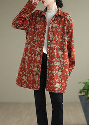 Casual Orange Peter Pan Collar Print Warm Fleece Shirts Coat Spring