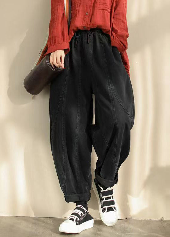 Casual Orange Pockets Elastic Waist Cotton Harem Pants Spring