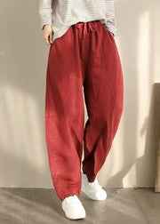 Casual Orange Pockets Elastic Waist Cotton Harem Pants Spring