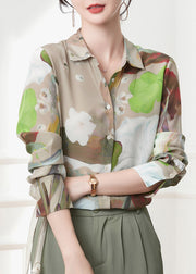 Casual Peter Pan Collar Print Button Silk Shirts Spring