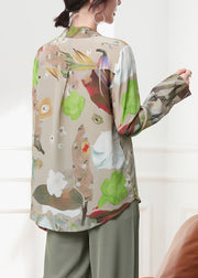 Casual Peter Pan Collar Print Button Silk Shirts Spring