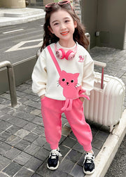 Casual Pink Animal Girls Sweatshirt And Pants Two Piece Set Clothing Spring