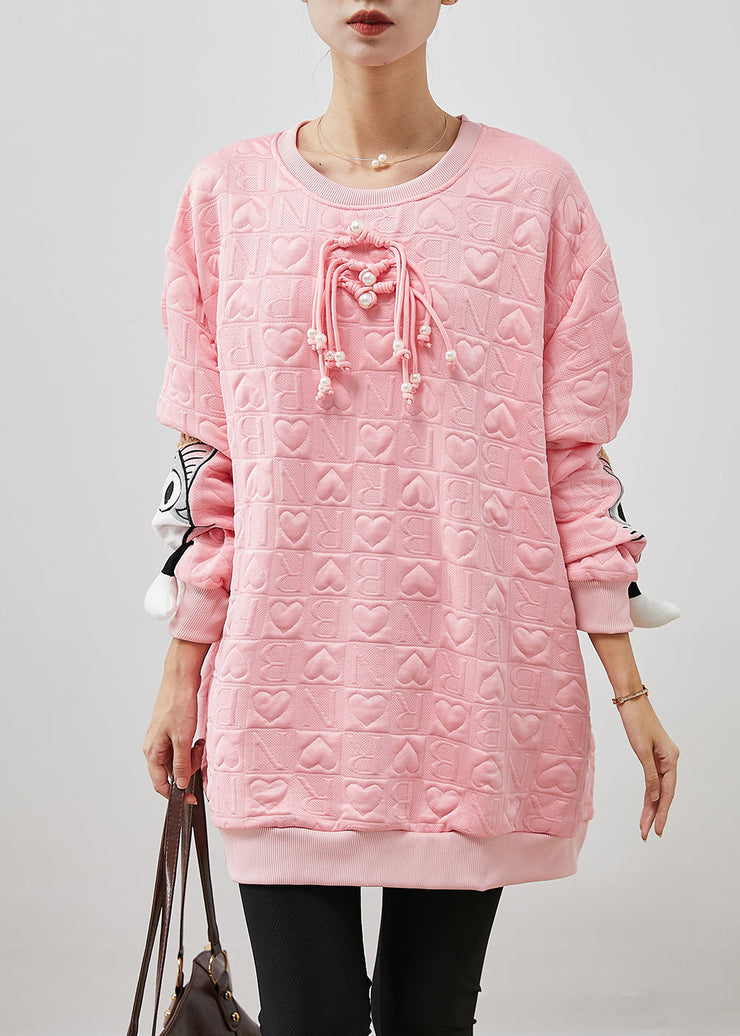 Casual Pink Cartoon Tasseled Cotton Sweatshirt Spring