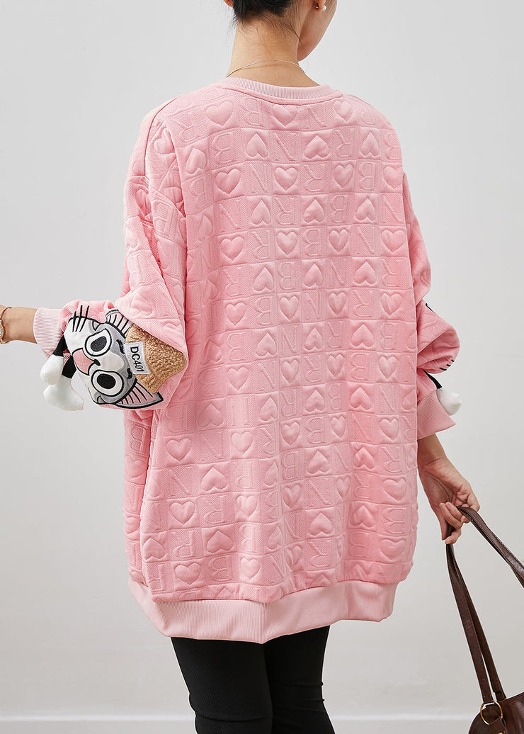 Casual Pink Cartoon Tasseled Cotton Sweatshirt Spring