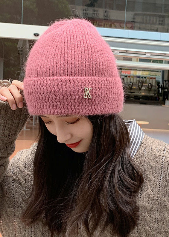 Casual Pink Cashmere Thick Knitted Cotton Bonnie Hat